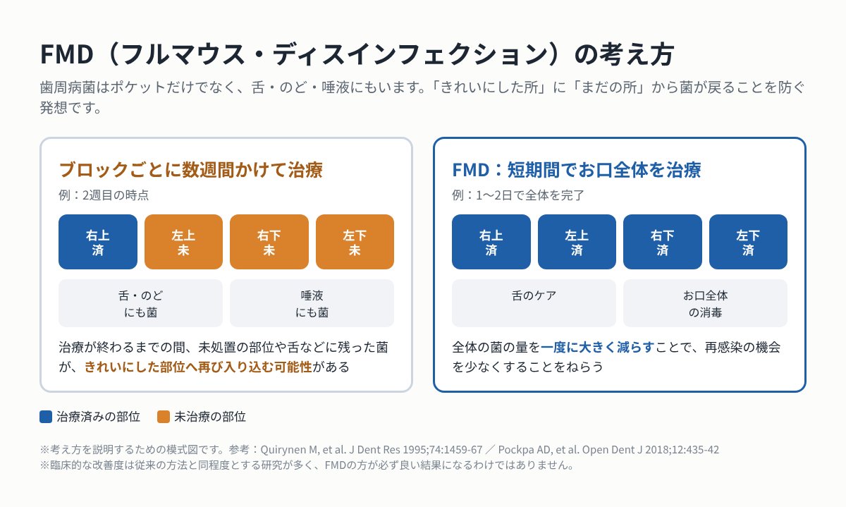 ブロックごとの治療とFMDの違いを示す模式図